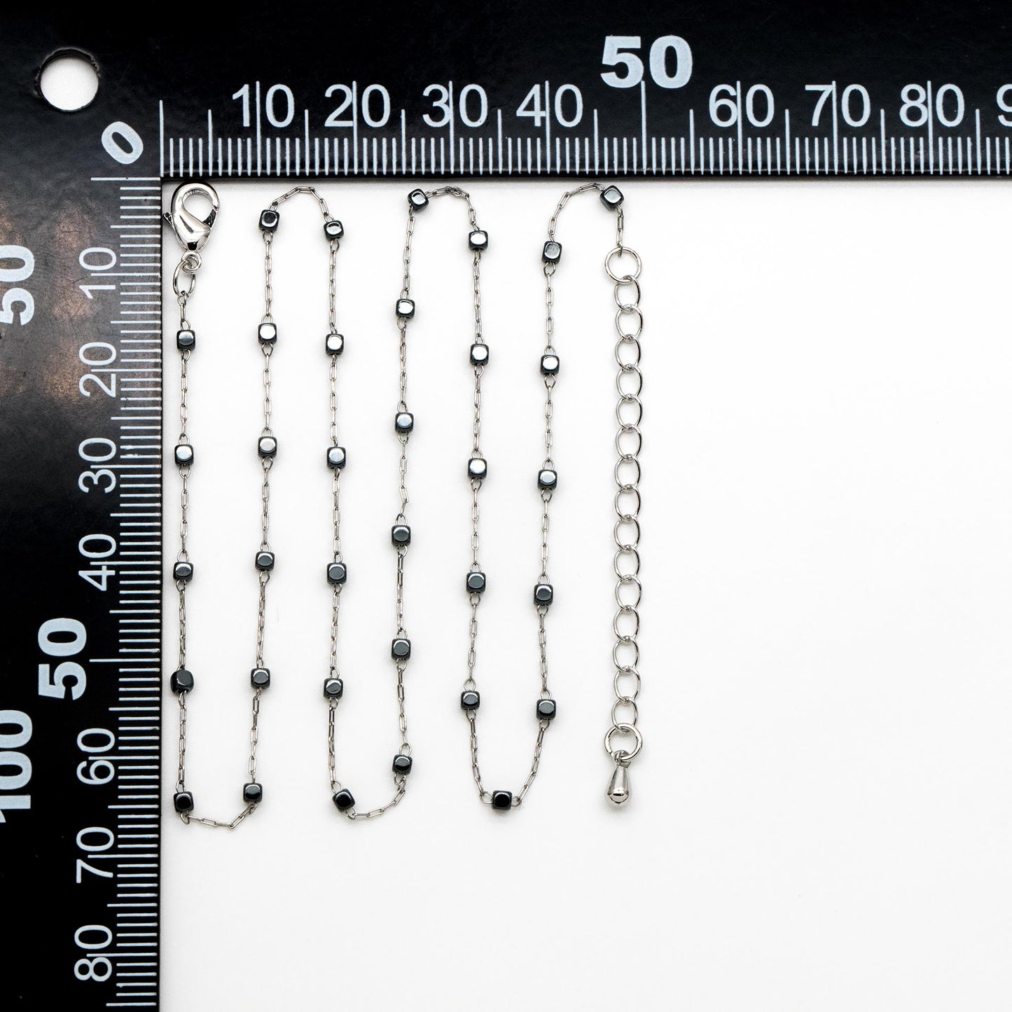 Stainless Steel 2mm Cube Hematite Beads Chain, Finished Bracelet/ Anklet/ Necklace with Extender Chain, Ready to Wear (#LK-380-7)