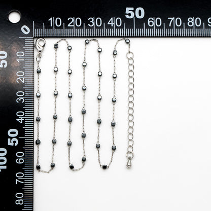 Stainless Steel 2mm Cube Hematite Beads Chain, Finished Bracelet/ Anklet/ Necklace with Extender Chain, Ready to Wear (#LK-380-7)