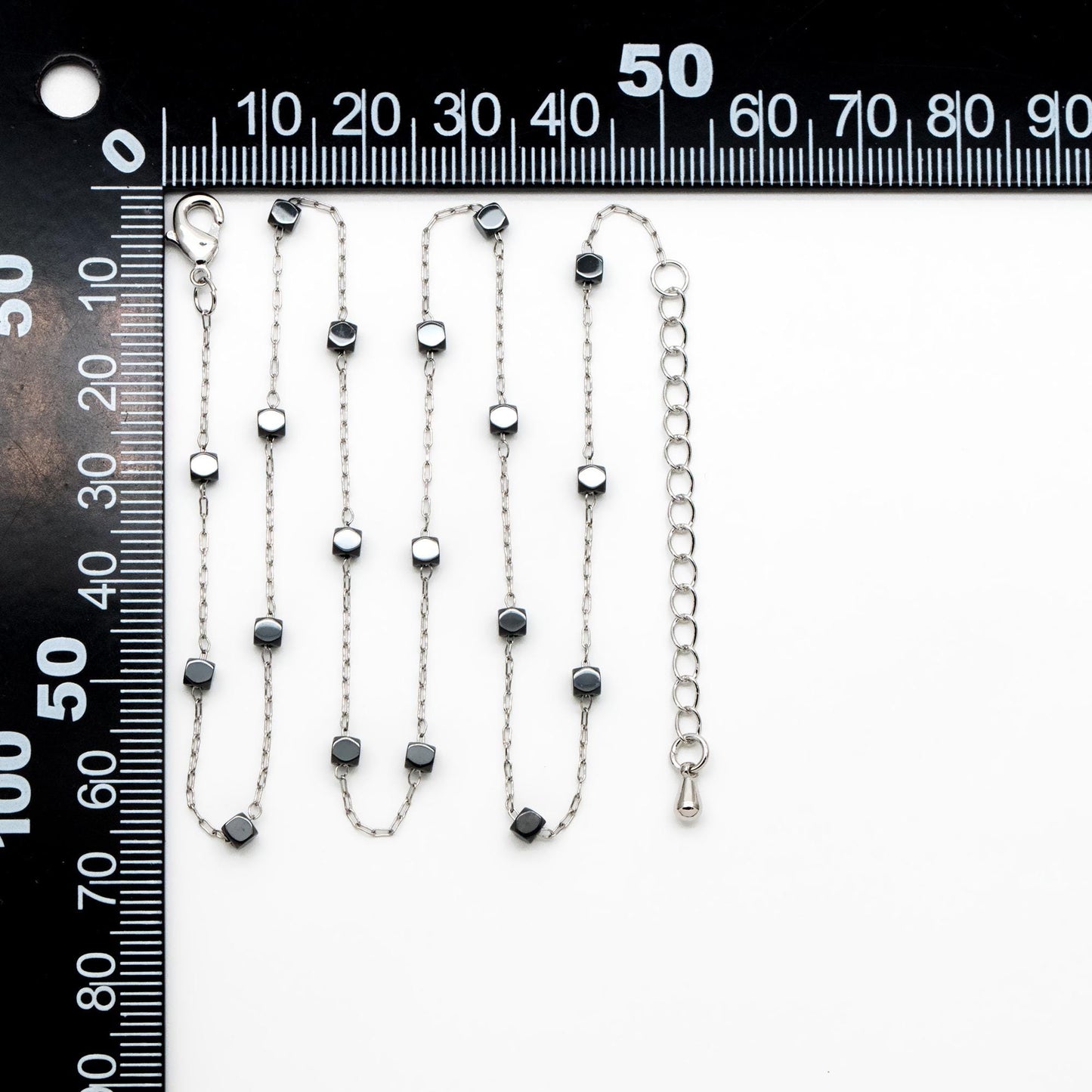 Cube Hematite Beaded Stainless Steel Chain, Adjustable Bracelet/ Anklet/ Necklace, Ready to Wear (#LK-380-8)