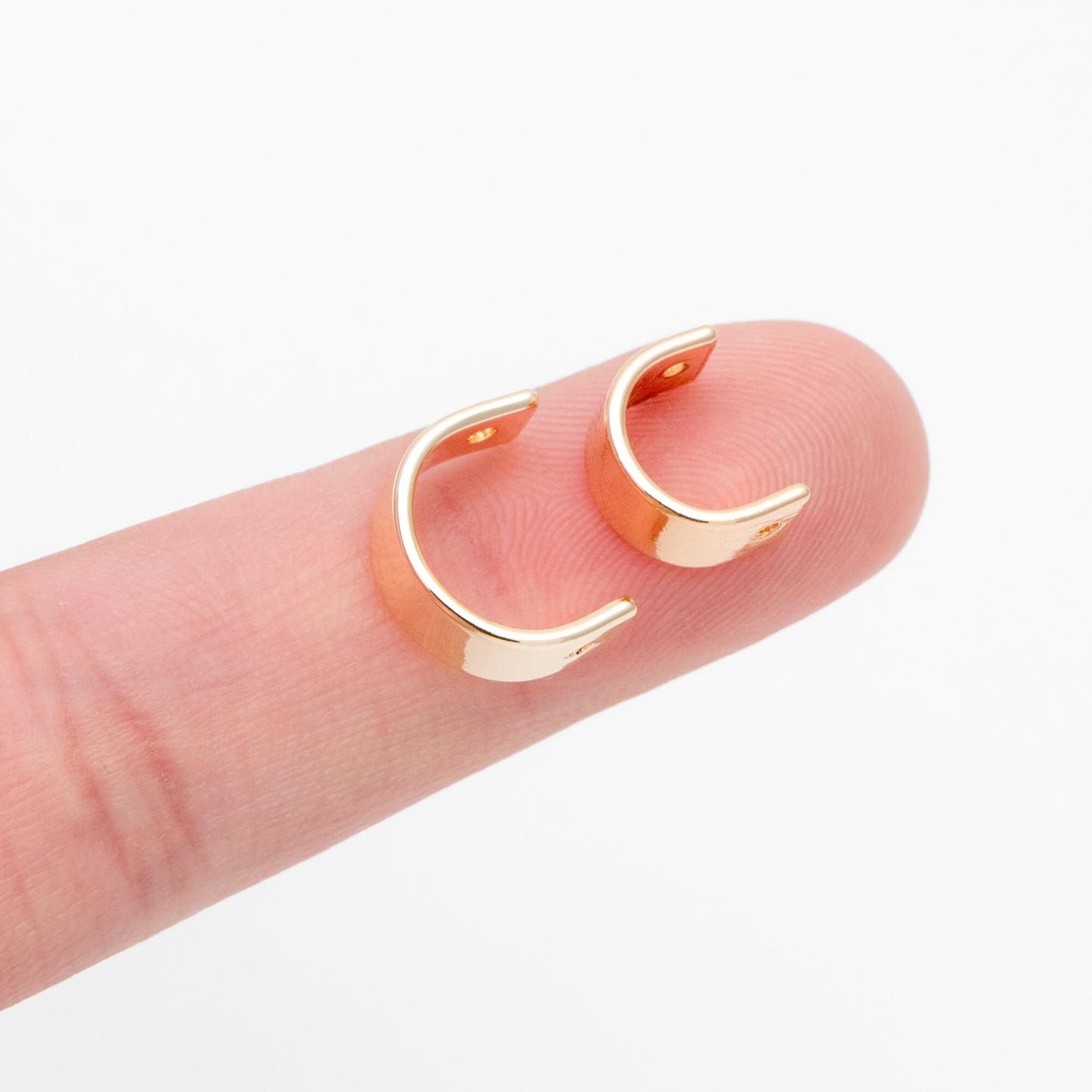 10pcs Gold Round Bead Frame Charms, Real Gold plated Brass Half Ring Connectors, Inner 8.5/ 9.8mm (GB-112)