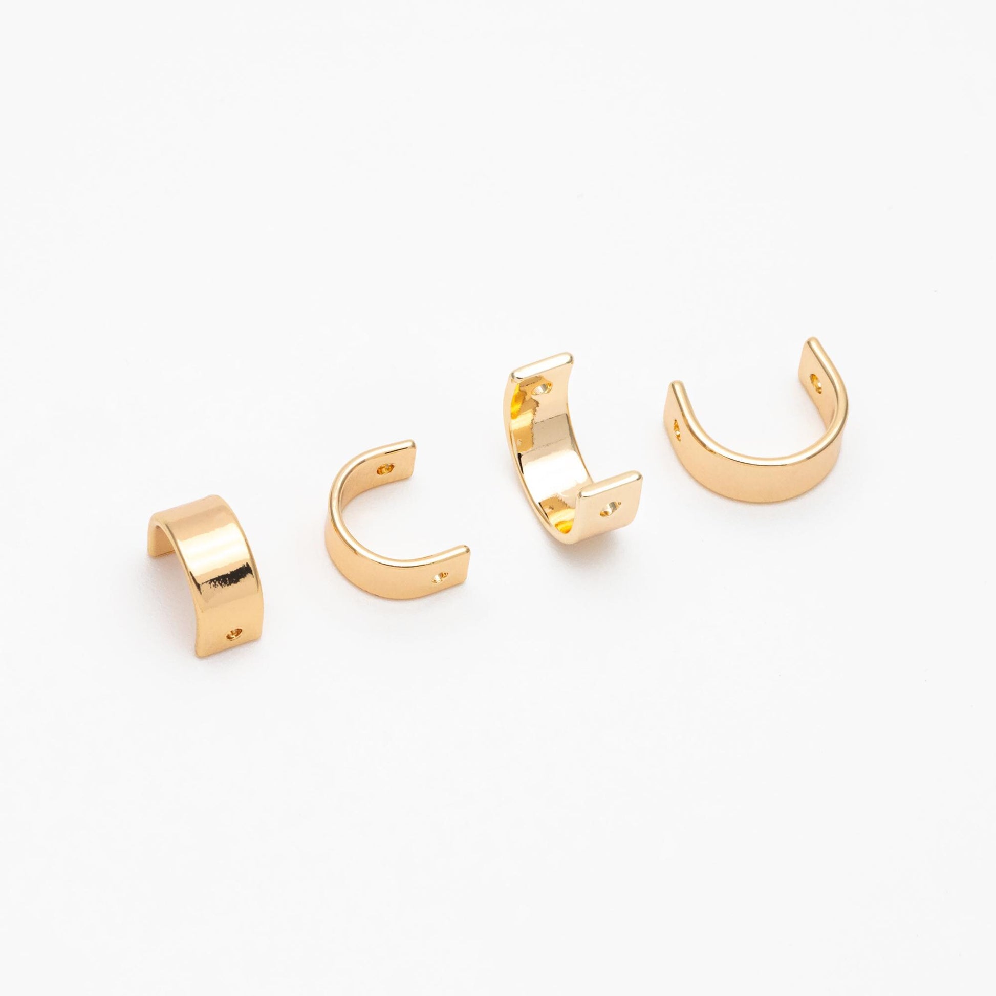 10pcs Gold Round Bead Frame Charms, Real Gold plated Brass Half Ring Connectors, Inner 8.5/ 9.8mm (GB-112)