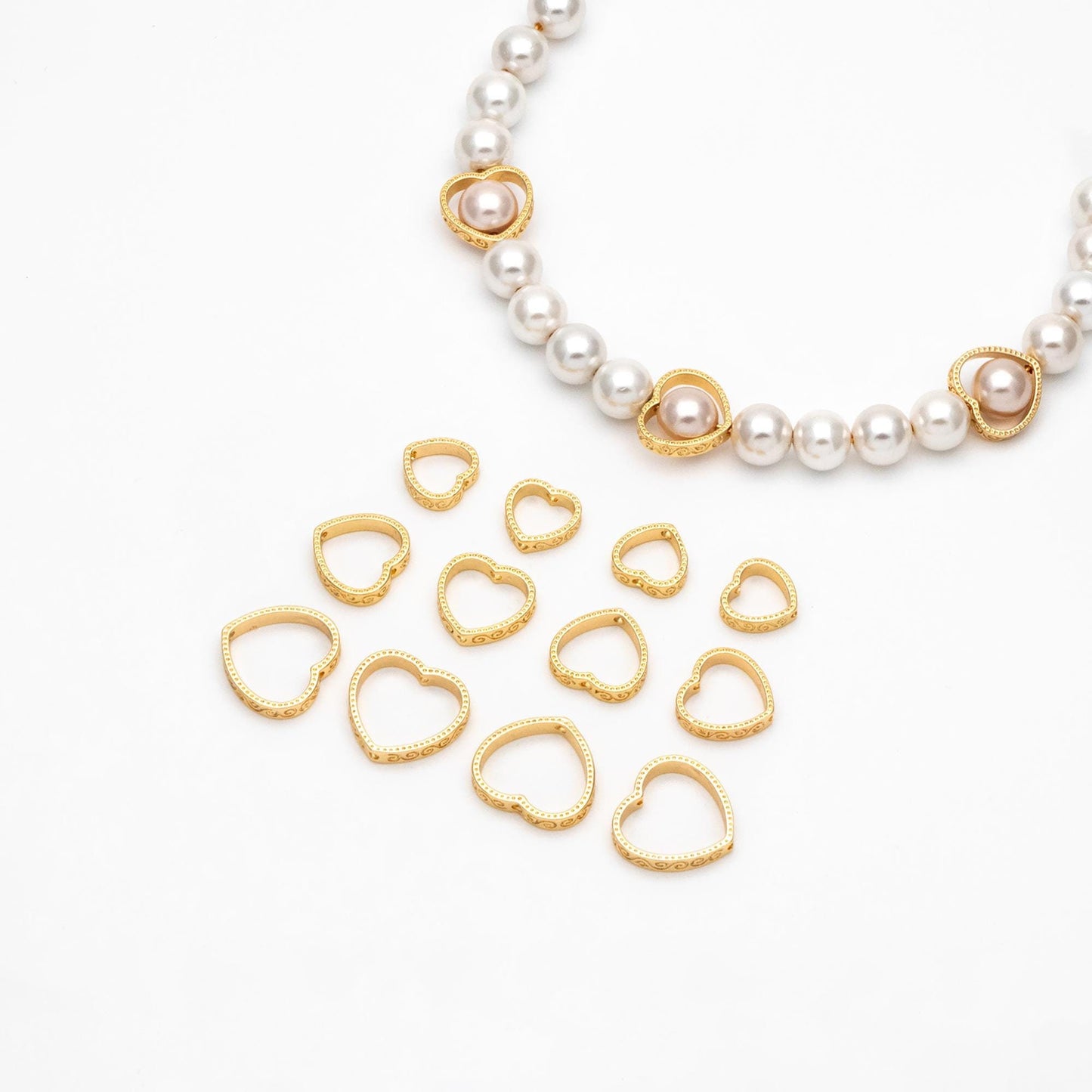 10pcs Gold Heart Link Connector with 2 Holes, 18K Gold plated Brass, Heart Hoop Ring Pendants, Outer Size 10/ 12/ 15mm (GB-1835)