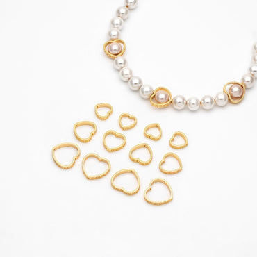 10pcs Gold Heart Link Connector with 2 Holes, 18K Gold plated Brass, Heart Hoop Ring Pendants, Outer Size 10/ 12/ 15mm (GB-1835)