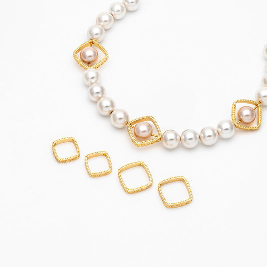 10pcs Gold Square Hoop Charms, Ring Link Pendants with 2 Holes, Inner Size 8/ 10mm (GB-1858)