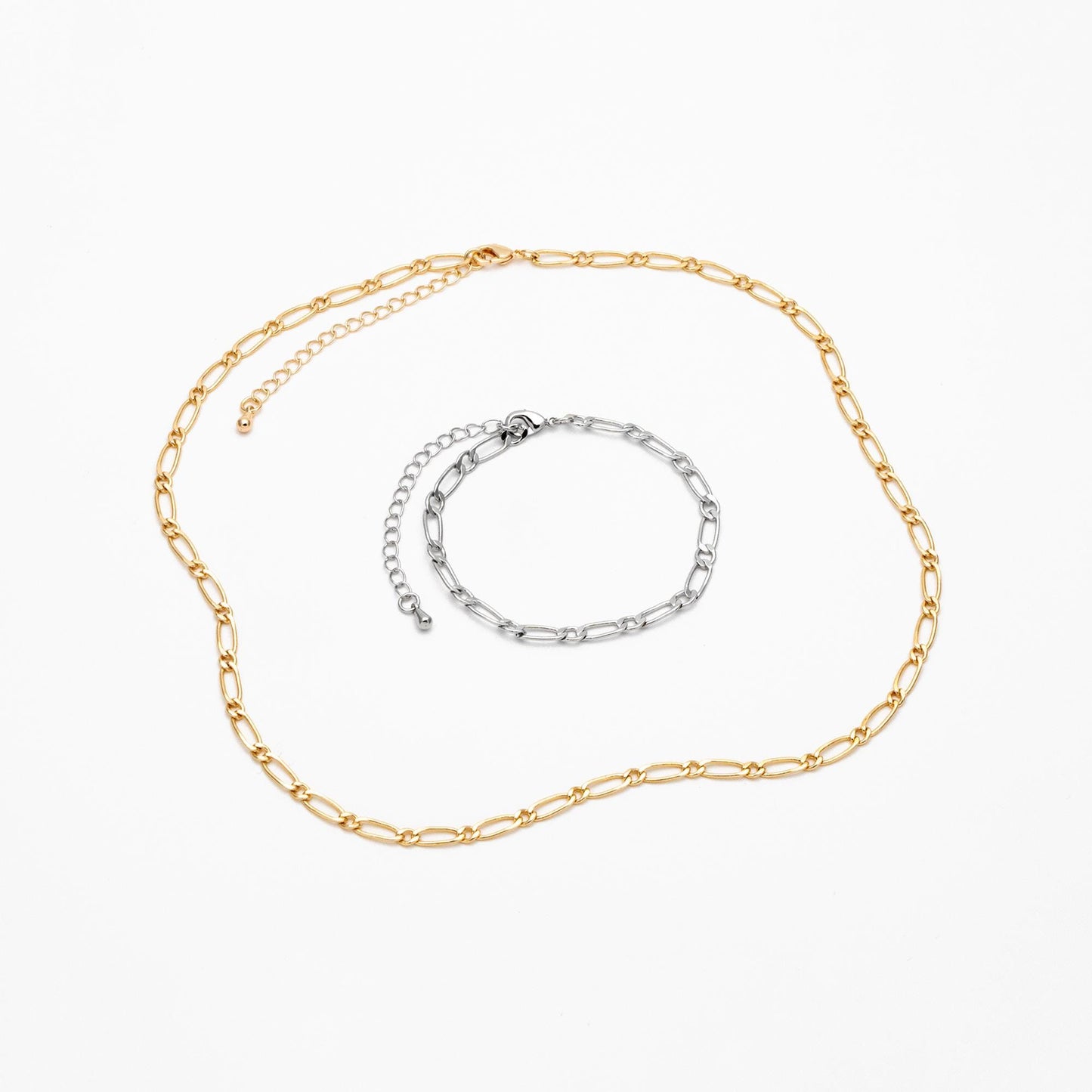 Gold/ Silver Tone Oval Cable Chains, Finished Necklace with Extender Chain, Ready to Wear, 18-21 Inch Adjustable (#LK-384)