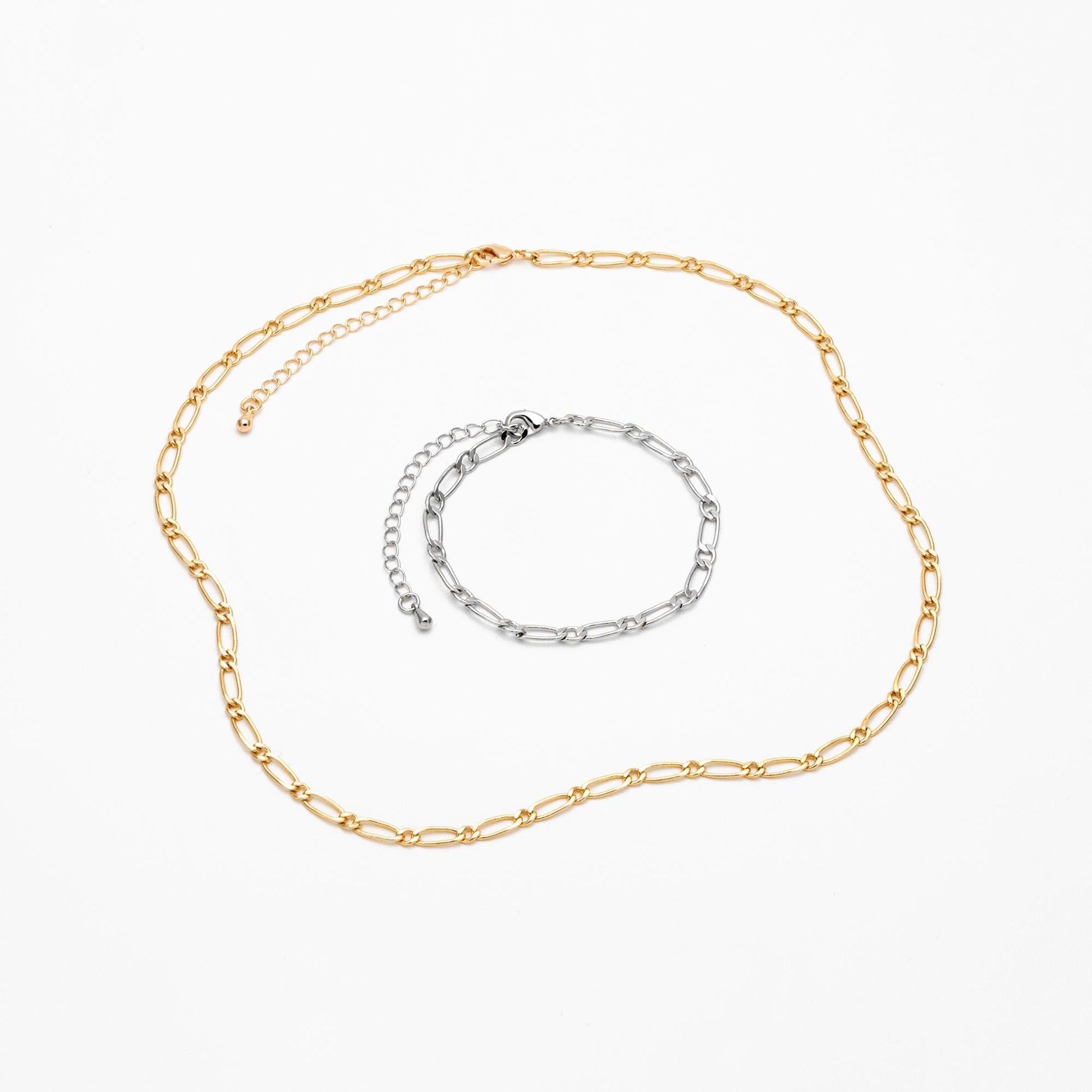 Gold/ Silver Tone Oval Cable Chains, Finished Necklace with Extender Chain, Ready to Wear, 18-21 Inch Adjustable (#LK-384)