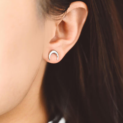 10pcs Gold/ Silver Moon Ear Posts 11x9mm, Real Gold/ Rhodium Plated Brass Minimalist Stud Earrings (#GB-3572)