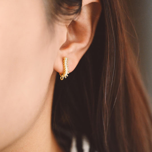 4pcs CZ Paved Curved Bar Post Earrings, Gold plated Brass, Dainty Stud Earrings, DIY Ear Findings (GB-3649)