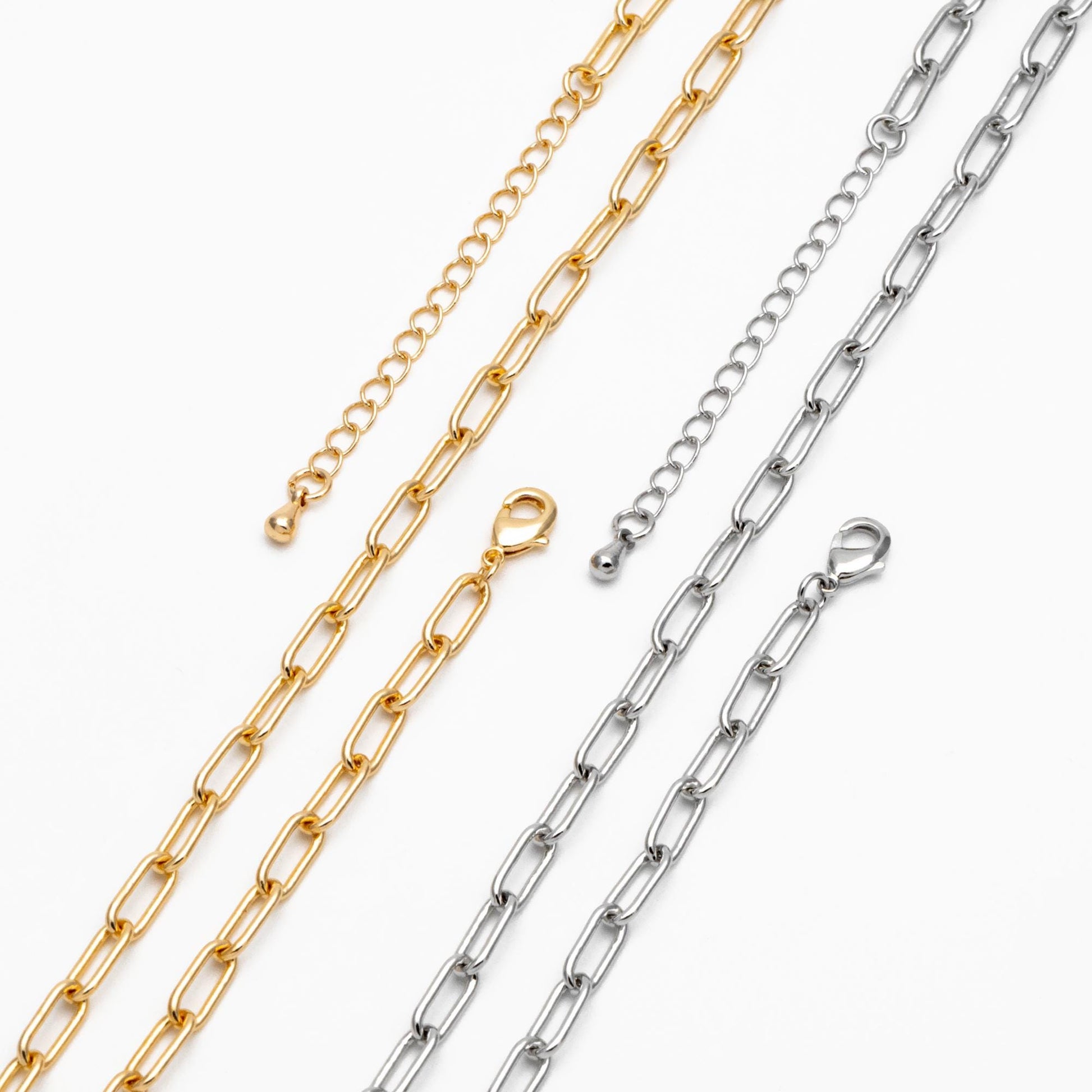 Gold/ Silver Oval Cable Chains 4mm, Finished Bracelet/ Anklet/ Necklace with Extender Chain, Ready to Wear (#LK-446)