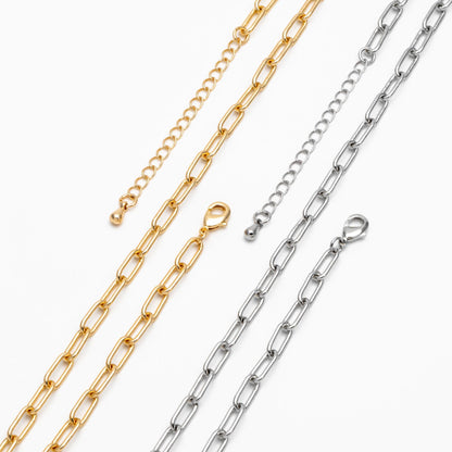 Gold/ Silver Oval Cable Chains 4mm, Finished Bracelet/ Anklet/ Necklace with Extender Chain, Ready to Wear (#LK-446)