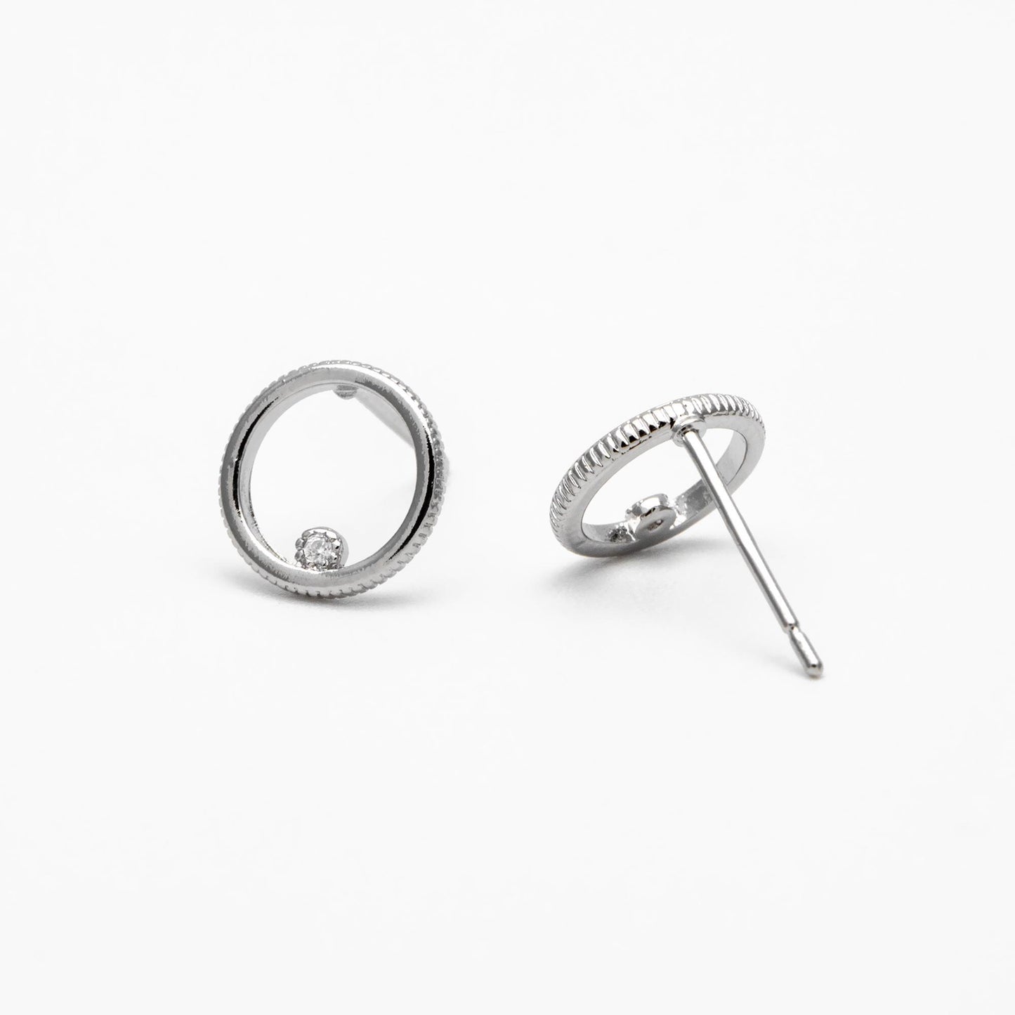 10pcs CZ Pave Circle Ear Posts 10mm, Real Gold/ Rhodium Plated Brass, Geometric Ring Stud Earrings (#GB-365)