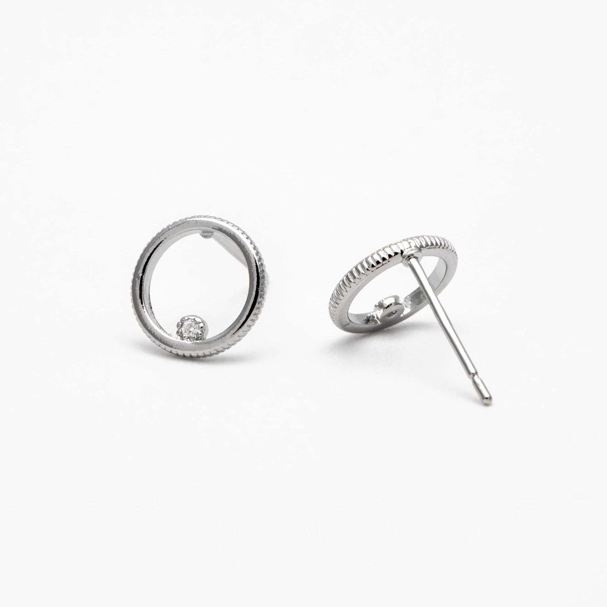 10pcs CZ Pave Circle Ear Posts 10mm, Real Gold/ Rhodium Plated Brass, Geometric Ring Stud Earrings (#GB-365)