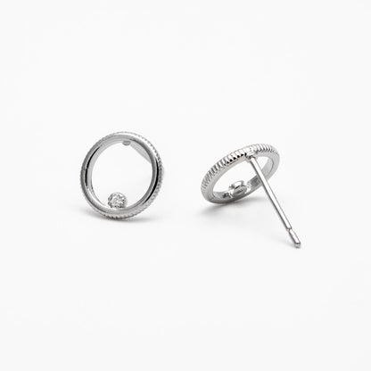 10pcs CZ Pave Circle Ear Posts 10mm, Real Gold/ Rhodium Plated Brass, Geometric Ring Stud Earrings (#GB-365)