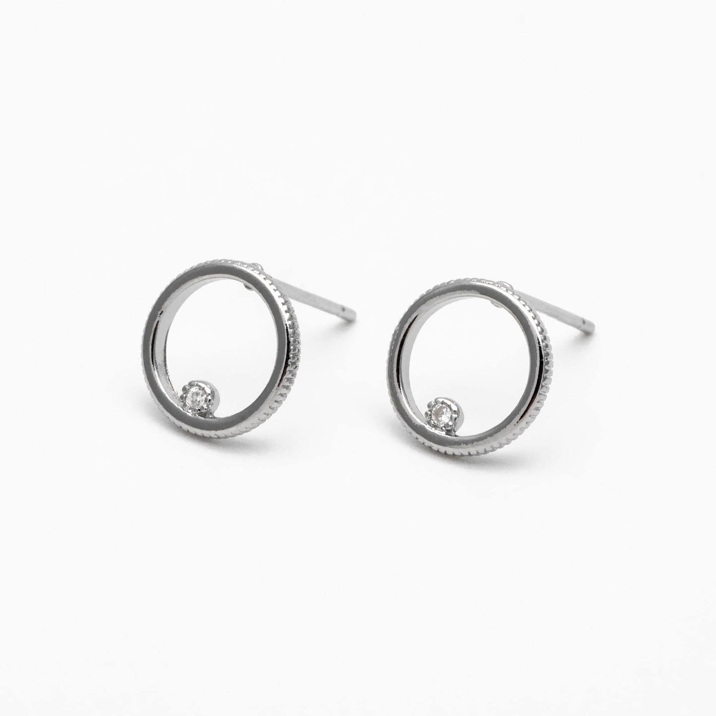 10pcs CZ Pave Circle Ear Posts 10mm, Real Gold/ Rhodium Plated Brass, Geometric Ring Stud Earrings (#GB-365)