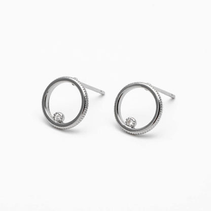 10pcs CZ Pave Circle Ear Posts 10mm, Real Gold/ Rhodium Plated Brass, Geometric Ring Stud Earrings (#GB-365)