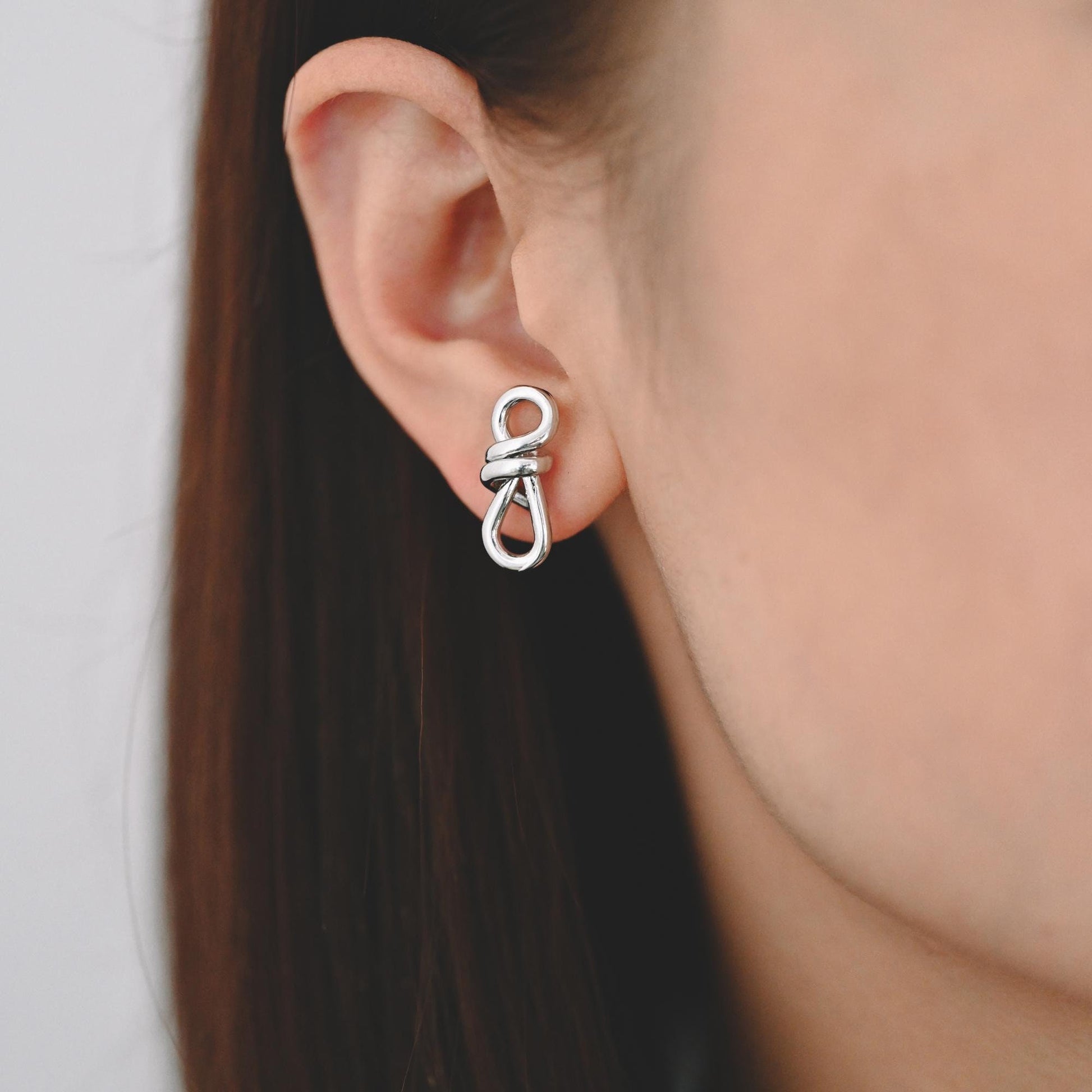 4pcs Gold/ Silver Tone Knot Earrings, 18K Real Gold/ Rhodium plated Brass, Minimalist Stud Earrings (GB-4495)