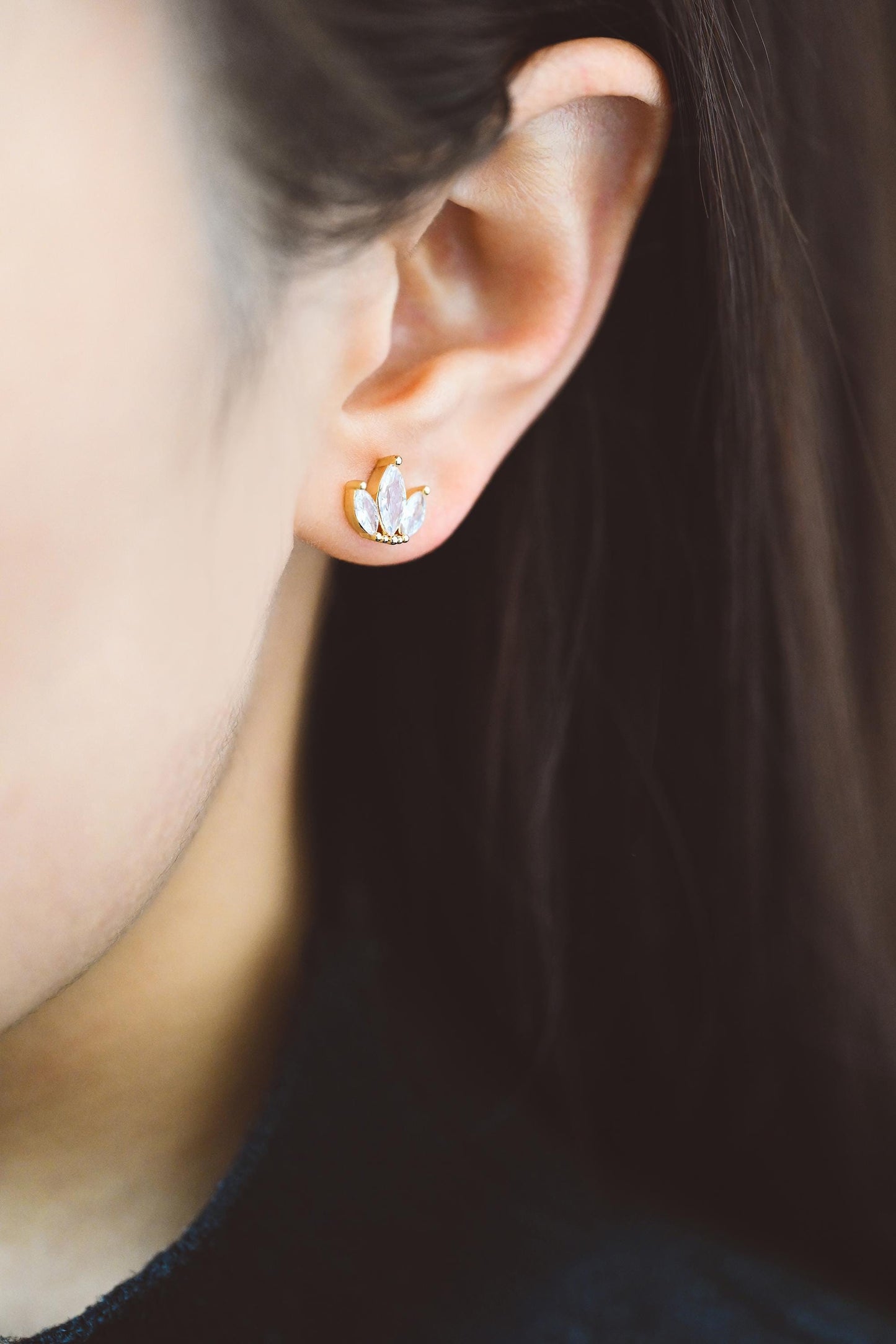 4pcs CZ Pave Leaf Earring, Flower Ear Posts, Dainty Earrings, Jewelry Making, Diy Material, Jewelry Supplies (GB-3757)