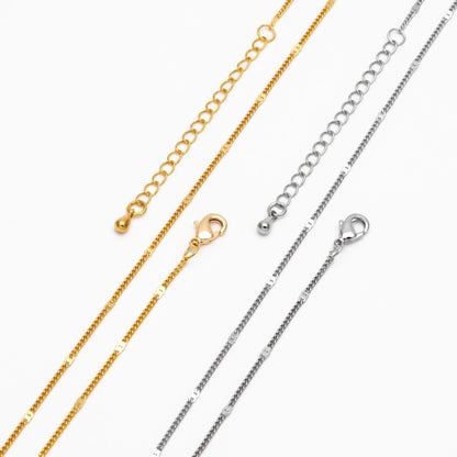 Dainty Gold/ Silver Curb Chains 1.3mm, Finished Bracelet/ Anklet/ Necklace with Adjustable Extender, Ready to Wear (#LK-128)