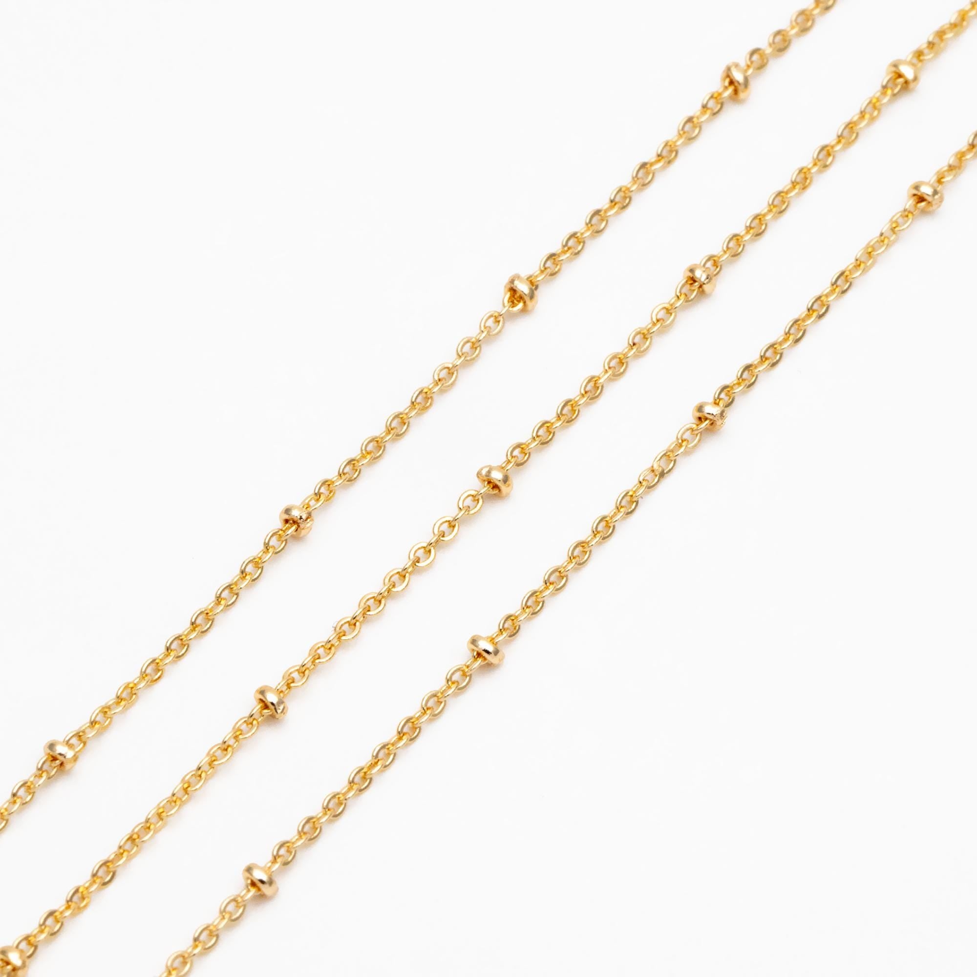 Gold/ Rhodium plated Brass Satellite Chains, 1.3mm Chain with 2mm Rondelle Beads, DIY Necklace Chain Wholesale (#LK-125)/ 1 Meter=3.3 ft