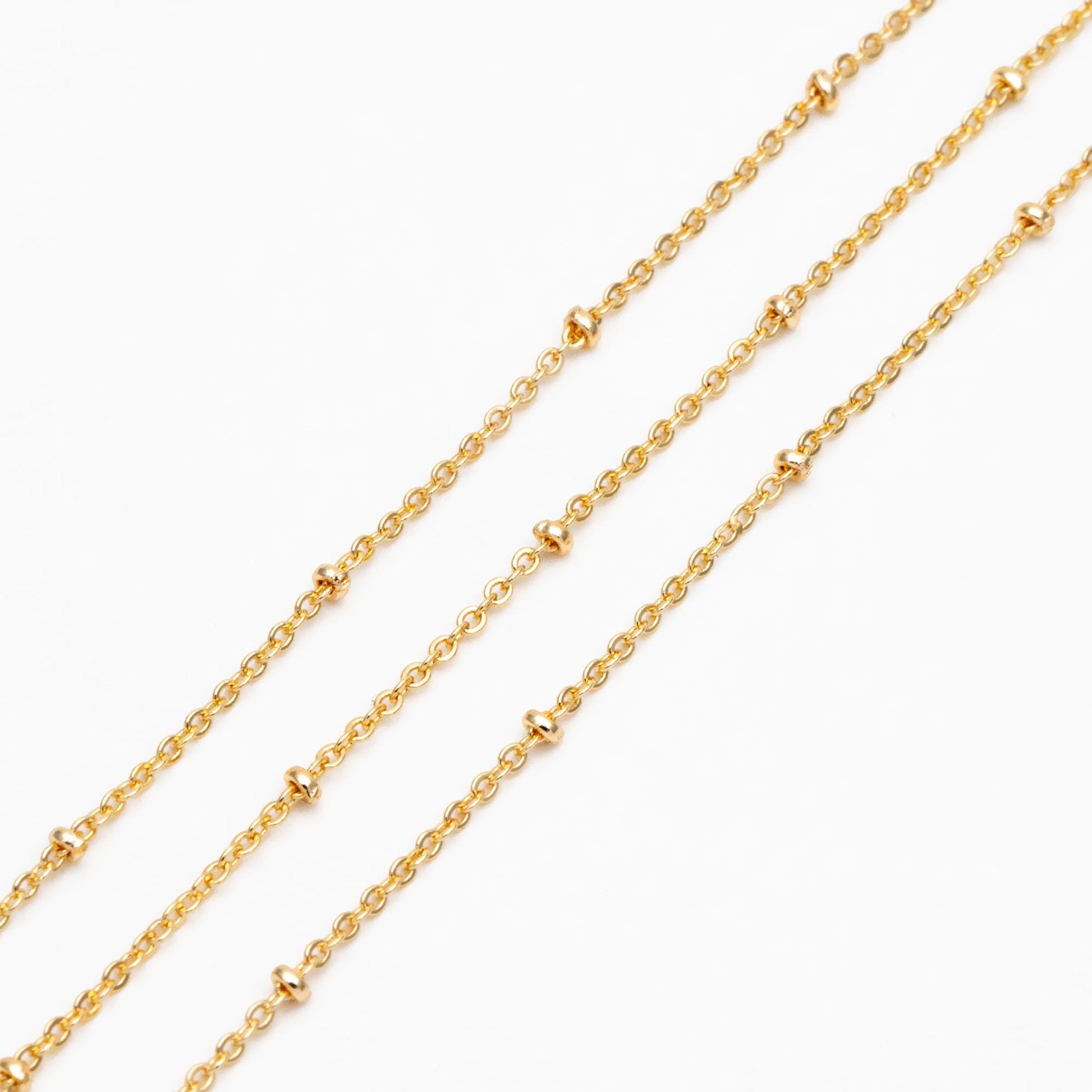 Gold/ Rhodium plated Brass Satellite Chains, 1.3mm Chain with 2mm Rondelle Beads, DIY Necklace Chain Wholesale (#LK-125)/ 1 Meter=3.3 ft