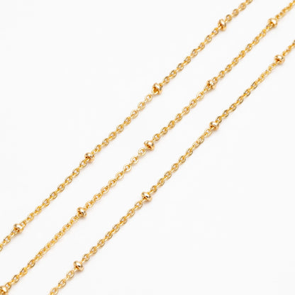 Gold/ Rhodium plated Brass Satellite Chains, 1.3mm Chain with 2mm Rondelle Beads, DIY Necklace Chain Wholesale (#LK-125)/ 1 Meter=3.3 ft