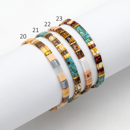 Tile Tila Bracelet, Crystal Beaded Bracelets, Rainbow Glass Bead Bracelets, Summer Jewelry, Beach Bracelets (RM-73)