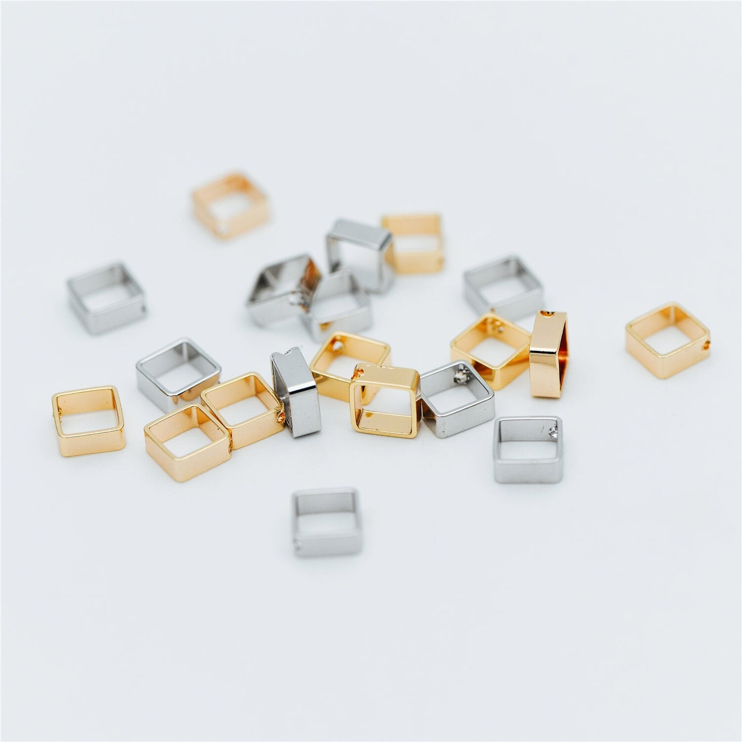 10pcs Gold/ Silver tone Square Link Charms 6mm, Gold/ Rhodium plated Brass, Geometric Hoop Connectors with 1 Hole (GB-616)