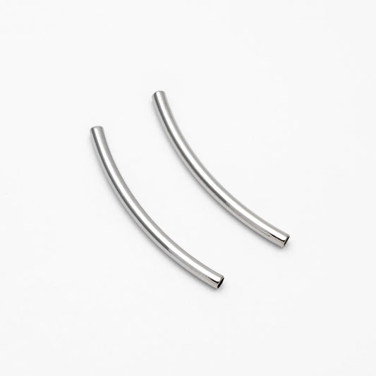 20pcs Gold/ Silver Curved Tube Beads 29x2mm , Real Gold/ Rhodium plated Brass Tube Spacers (GB-046-C)