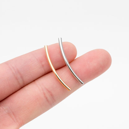 20pcs Gold/ Silver Curved Tube Beads 29x2mm , Real Gold/ Rhodium plated Brass Tube Spacers (GB-046-C)