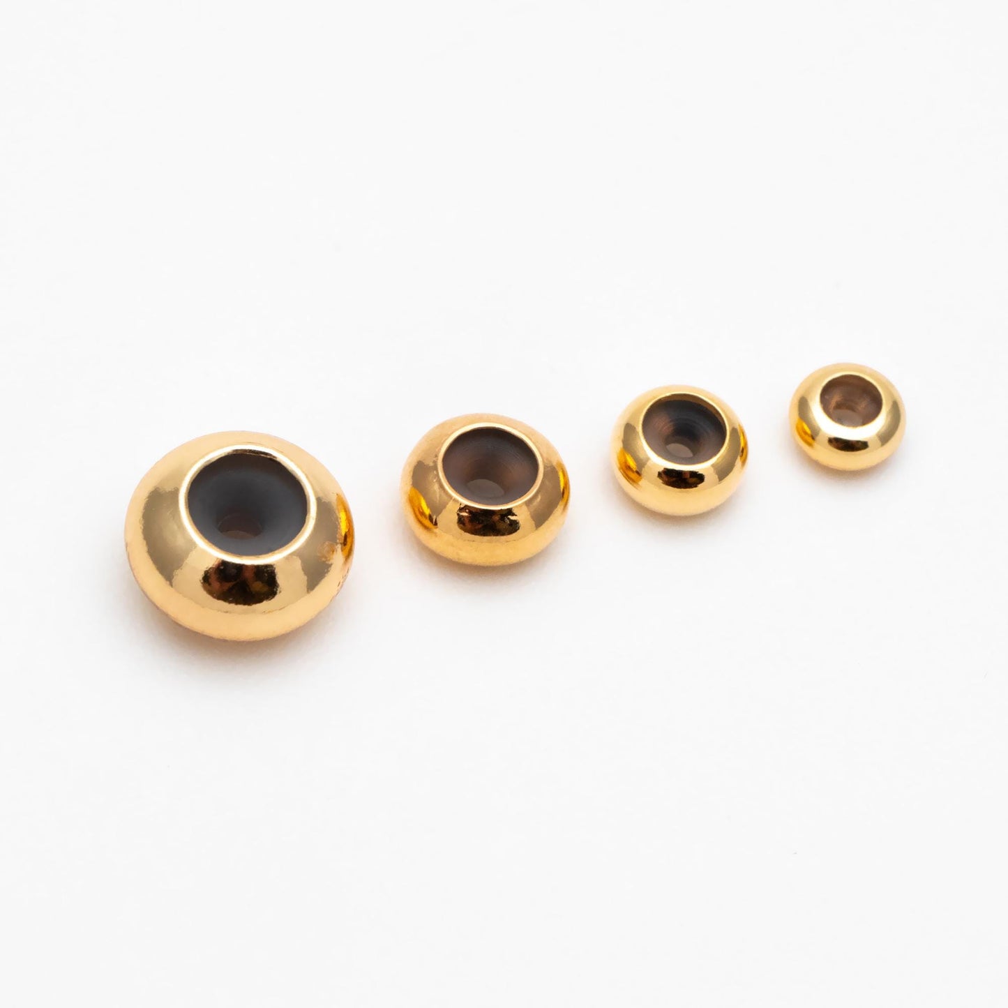 10pcs Gold/ Silver Tone Rondelle Rubber Stopper Beads 4/ 4.5/ 5.5/ 7.5mm, Gold/ Rhodium plated Brass Charm Holder Connector (GB-328)