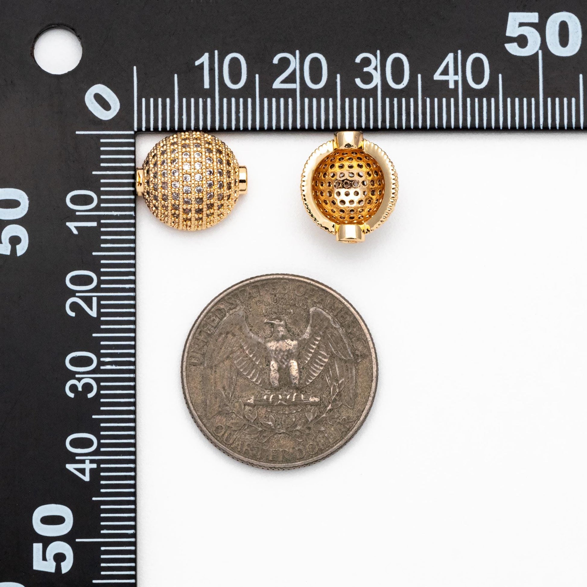 4pcs CZ pave Gold Hemisphere spacer Beads, Gold Plated Brass Connector (GB-1074)