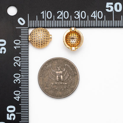 4pcs CZ pave Gold Hemisphere spacer Beads, Gold Plated Brass Connector (GB-1074)