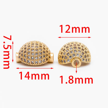 4pcs CZ pave Gold Hemisphere spacer Beads, Gold Plated Brass Connector (GB-1074)