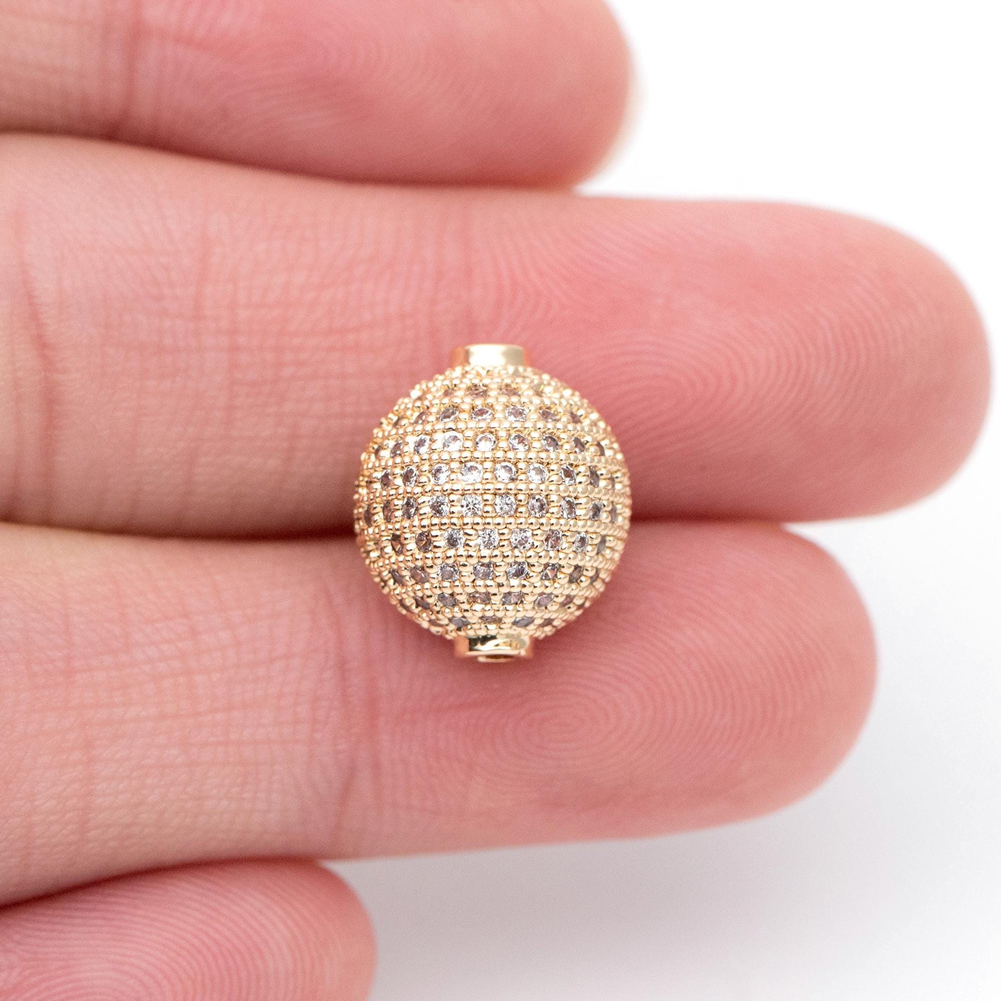 4pcs CZ pave Gold Hemisphere spacer Beads, Gold Plated Brass Connector (GB-1074)