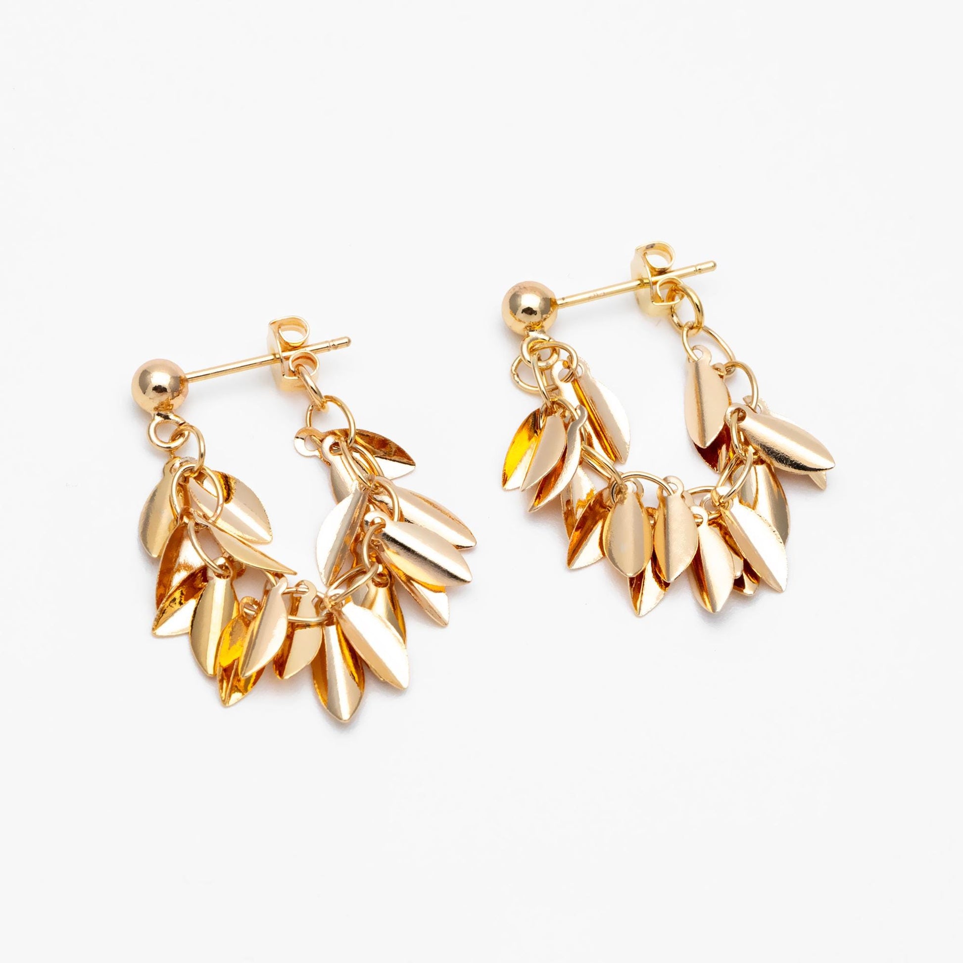 4pcs Gold/ Silver Tone Leaf Chain Earrings, Front Back Earrings, Tassel Ear Jacket (GB-4634)
