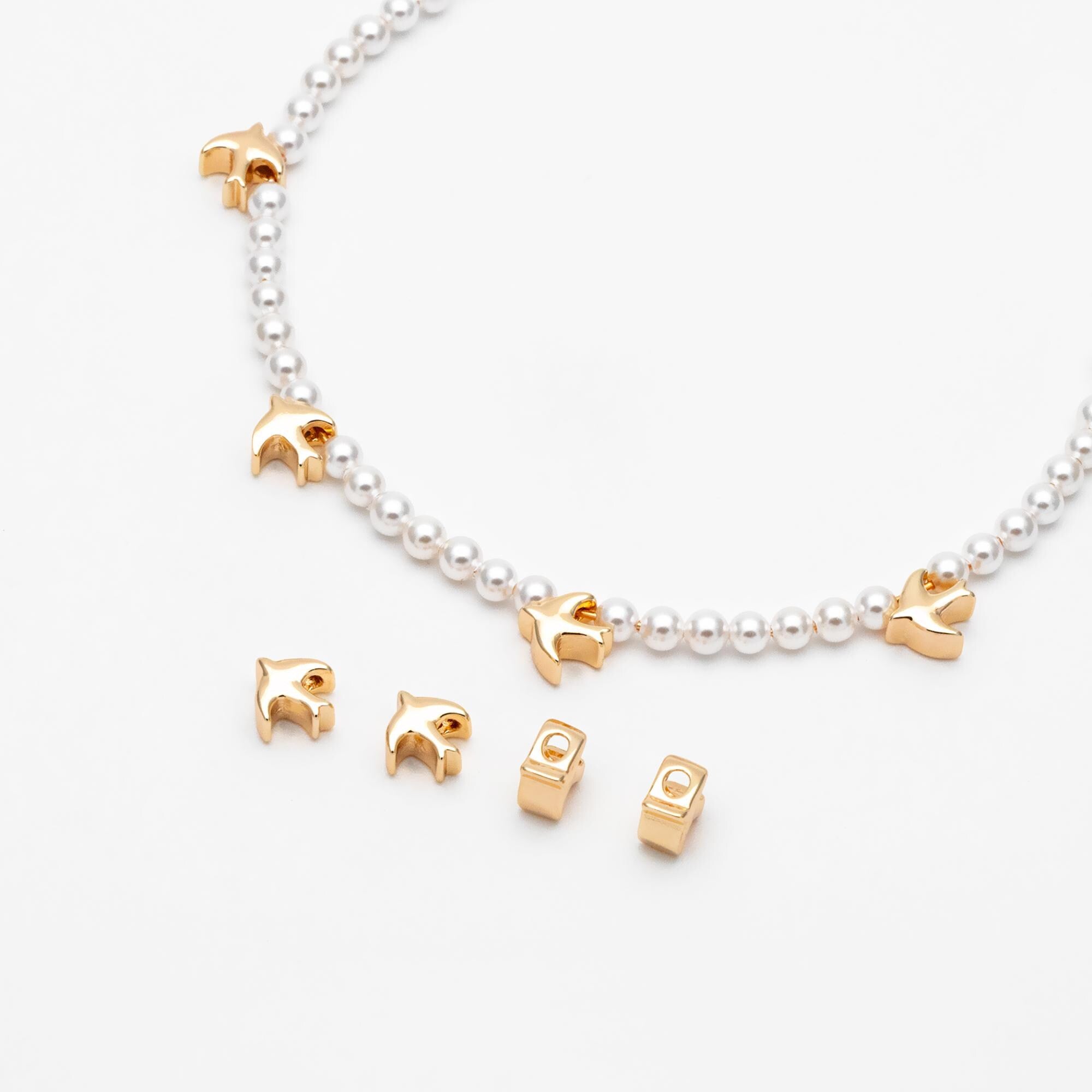 10pcs Gold Swallow Beads, Real Gold plated Brass Bird Beads, Jewelry Making Supplies Wholesale (GB-3610)