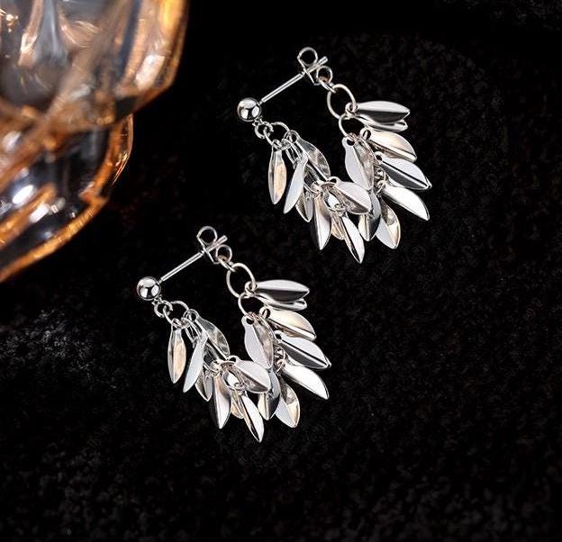 4pcs Gold/ Silver Tone Leaf Chain Earrings, Front Back Earrings, Tassel Ear Jacket (GB-4634)