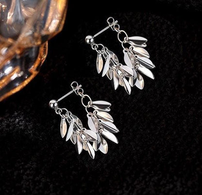 4pcs Gold/ Silver Tone Leaf Chain Earrings, Front Back Earrings, Tassel Ear Jacket (GB-4634)