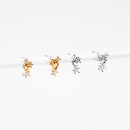 10pcs CZ Pave Moon Star Earrings: Gold/ Rhodium Plated Brass Studs (GB-139-D)