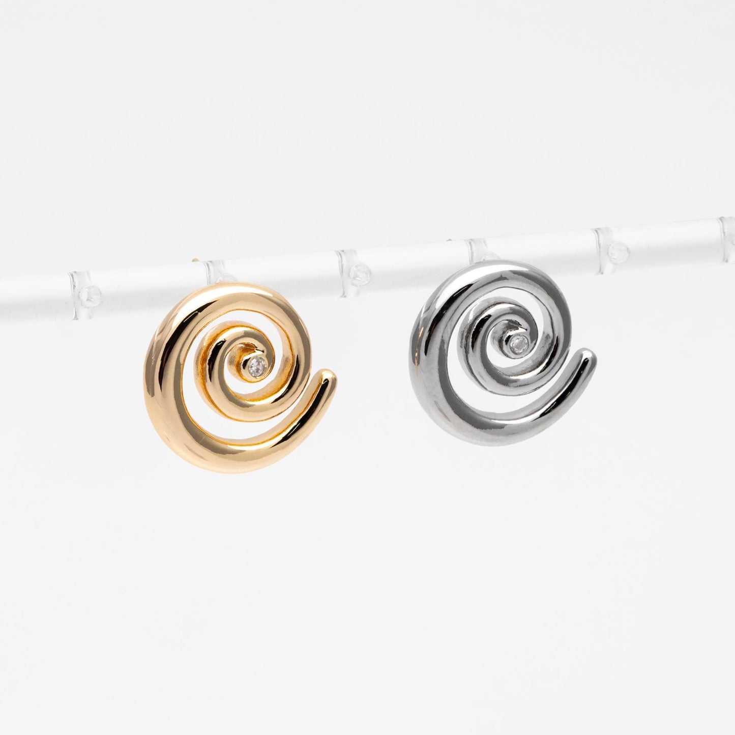 4pcs CZ Pave Gold/ Silver Tone Vortex Earrings, 18K Real Gold/ Rhodium plated Brass, Minimalist Stud Earrings (GB-4637)