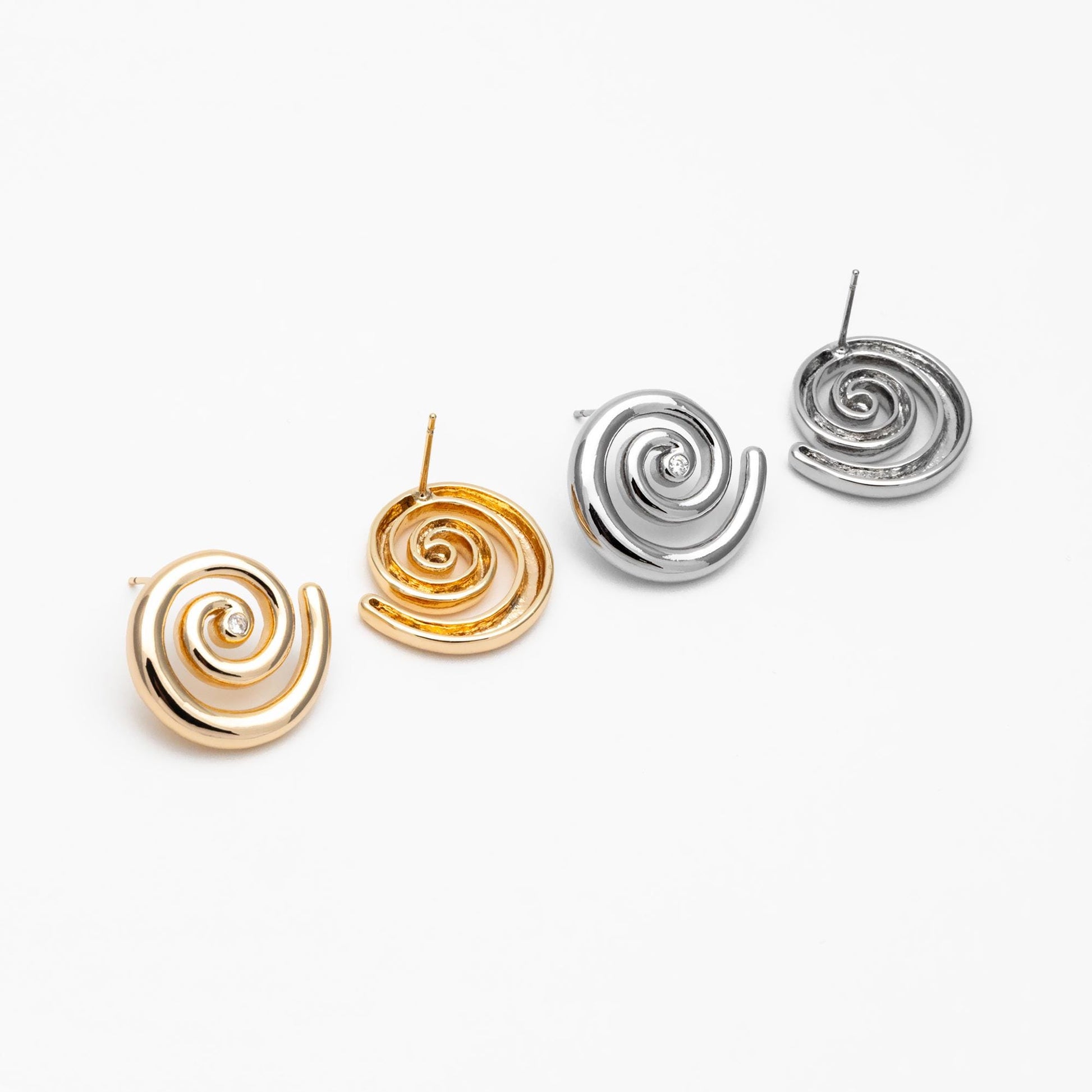 4pcs CZ Pave Gold/ Silver Tone Vortex Earrings, 18K Real Gold/ Rhodium plated Brass, Minimalist Stud Earrings (GB-4637)