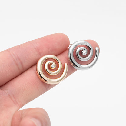 4pcs CZ Pave Gold/ Silver Tone Vortex Earrings, 18K Real Gold/ Rhodium plated Brass, Minimalist Stud Earrings (GB-4637)