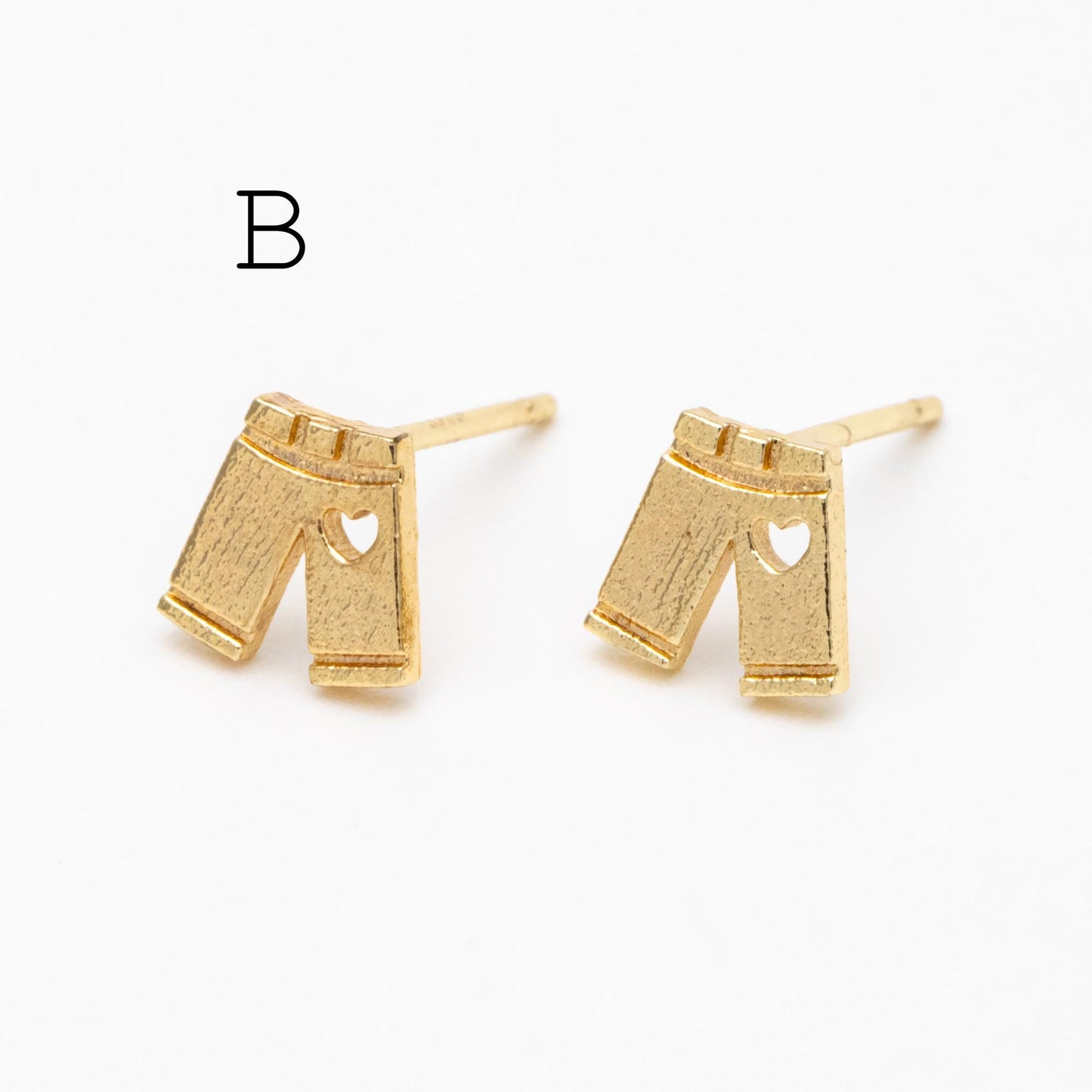 10pcs Gold Heart T-shirt/ Trousers Earrings, Gold Plated Brass Minimalist Stud Earrings (GB-3287)