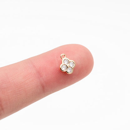 10pcs Gold Four Leaf Clover Charms 8x6mm, 18K Real Gold plated Brass, Clover Earring Pendants (GB-1762-E)