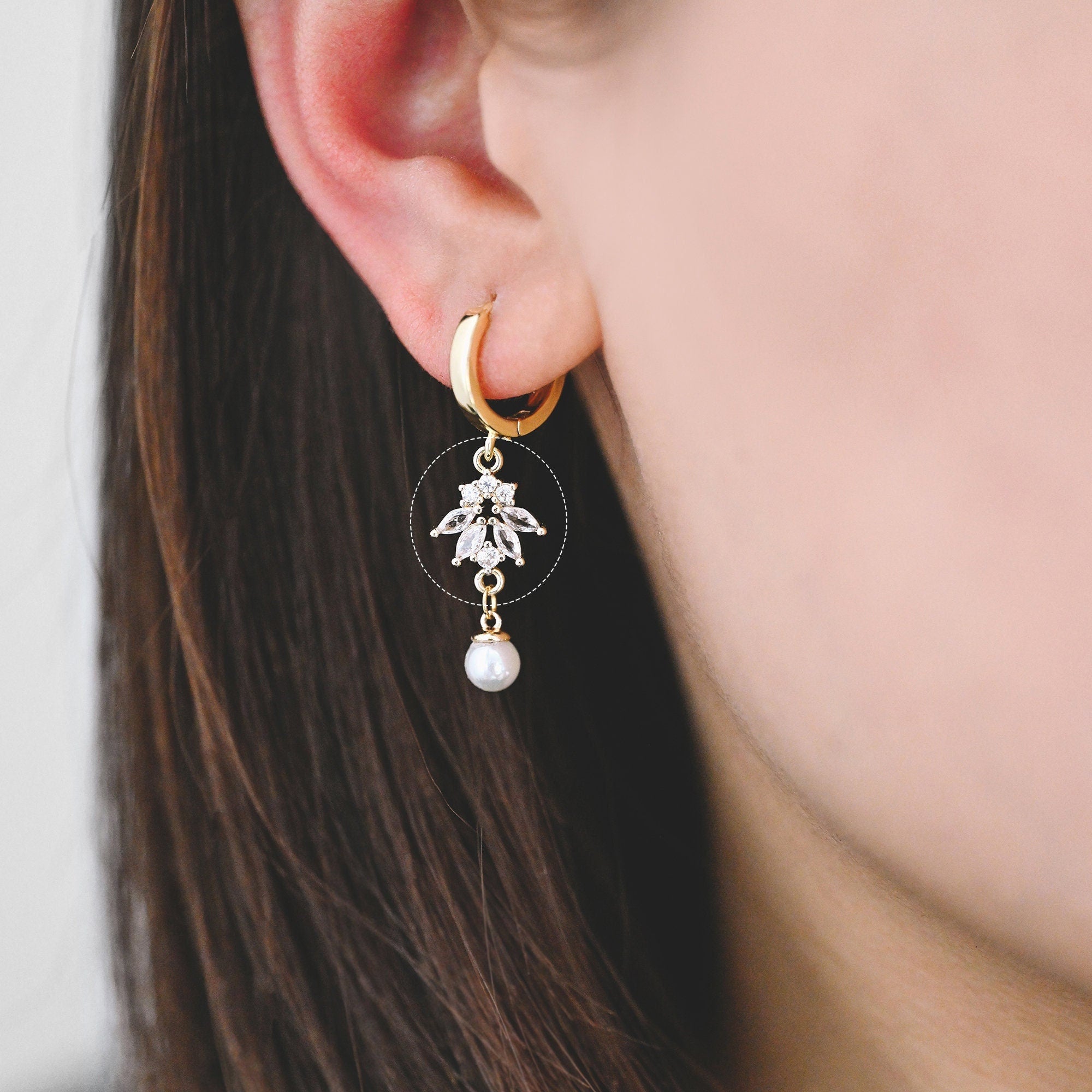 10pcs CZ Pave Gold Flower Charm Connectors 14mm, 18K Gold plated Brass Earring Connectors (GB-3670-E)