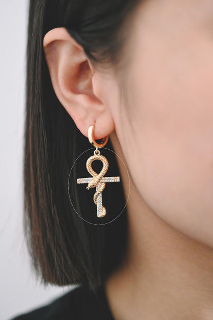 4pcs CZ pave Gold Cross Pendant, Christian Cross Pendant, Snake Charms, Ankh, Jewelry Supplies (GB-2288)