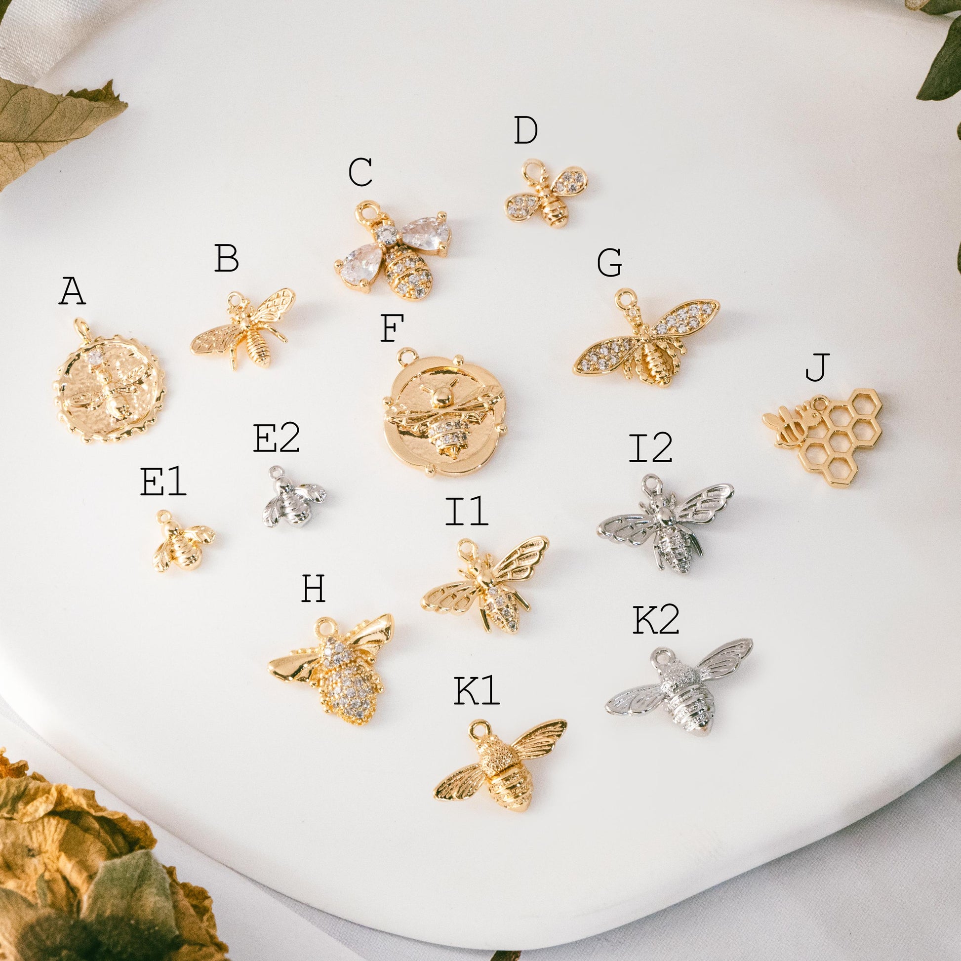 10pcs Gold/ Silver Bee Charm Jewelry Making, Insect Theme Supplies (GB-3093)