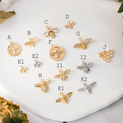 10pcs Gold/ Silver Bee Charm Jewelry Making, Insect Theme Supplies (GB-3093)