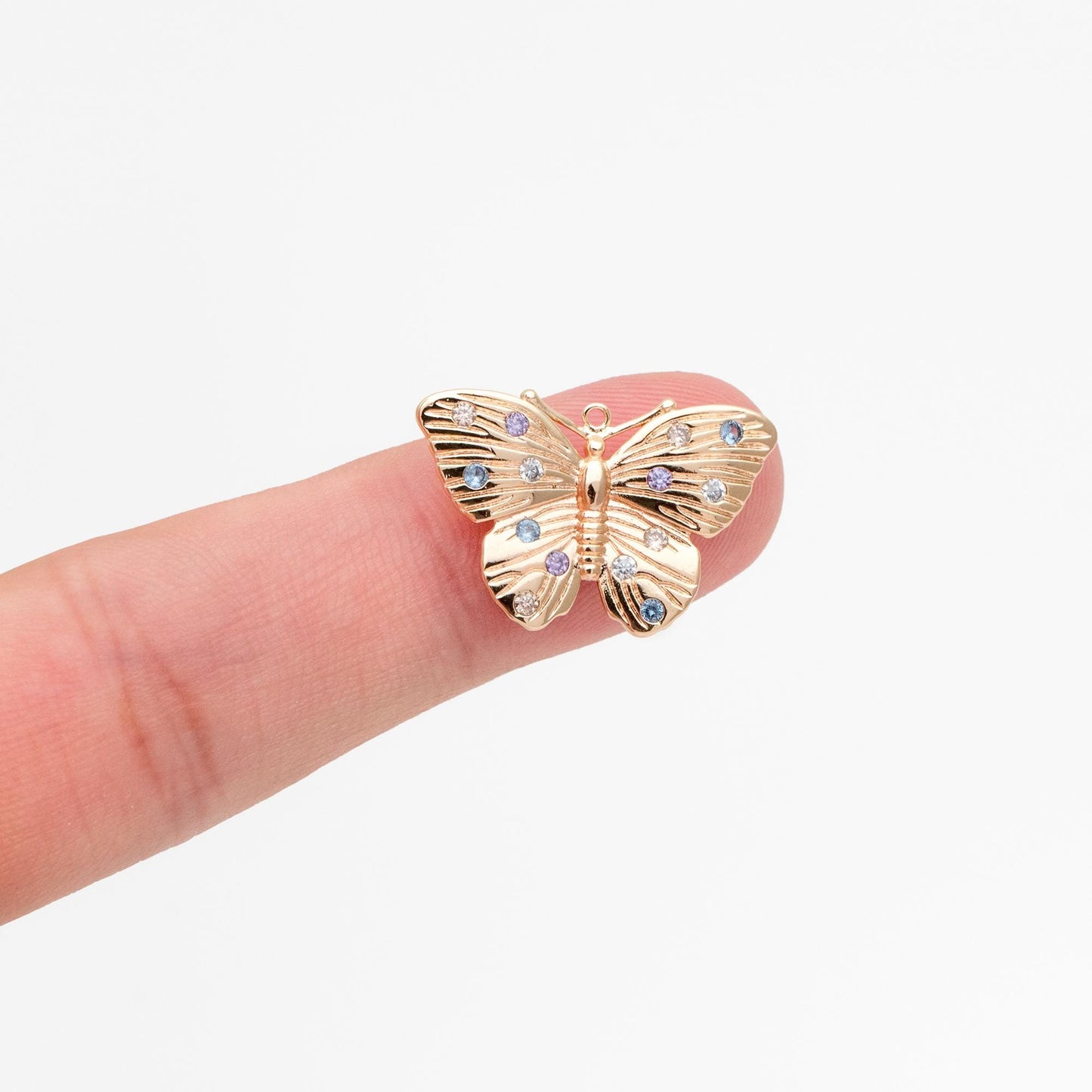 4pcs Colorful CZ Pave Gold Butterfly Charm Pendants, Jewelry Findings, Wholesale Supplies (GB-3561-H)