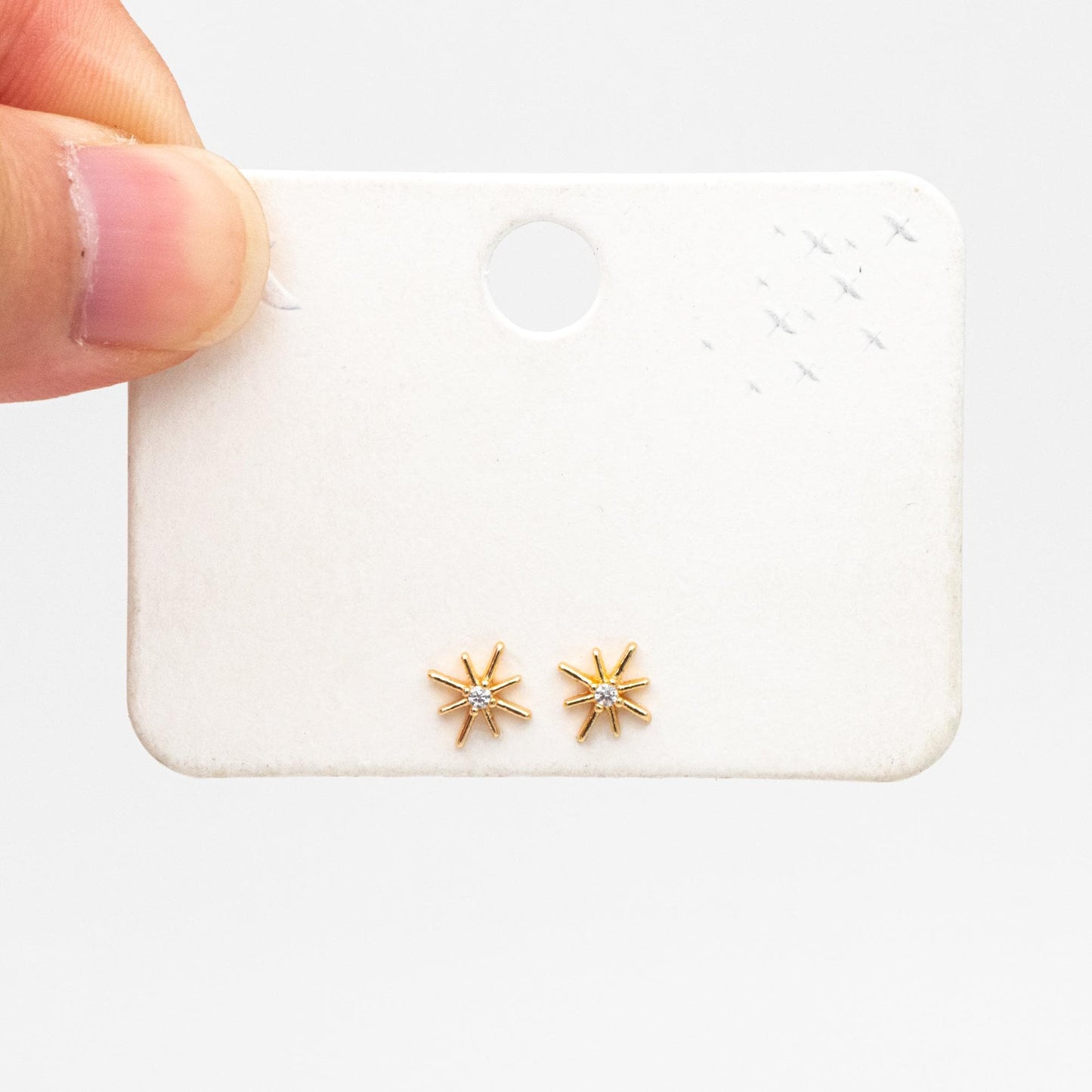 10pcs CZ Paved North Star Earrings 7.5mm, Real Gold Plated Brass Star Stud Earrings (#GB-3041-H)